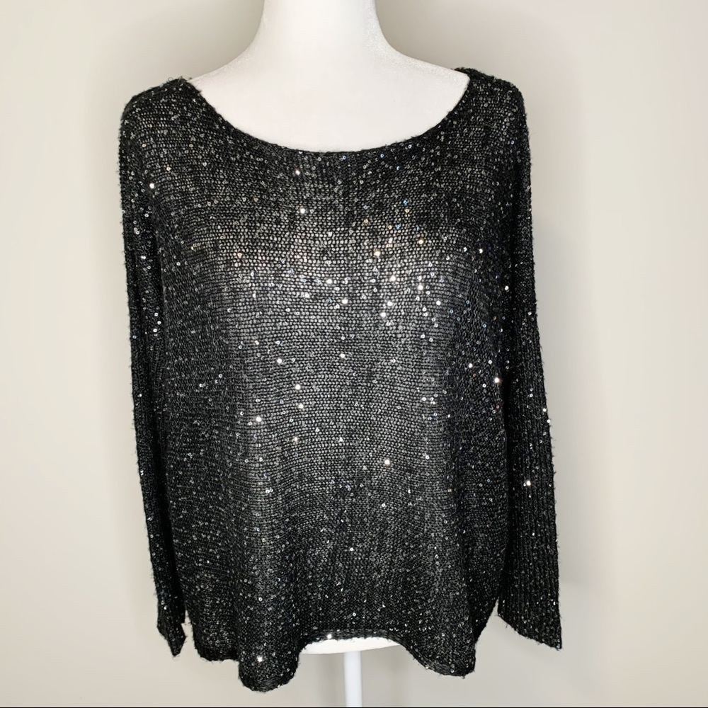 Daniel Cremieux Black Glittery Crew Neck Sweater S